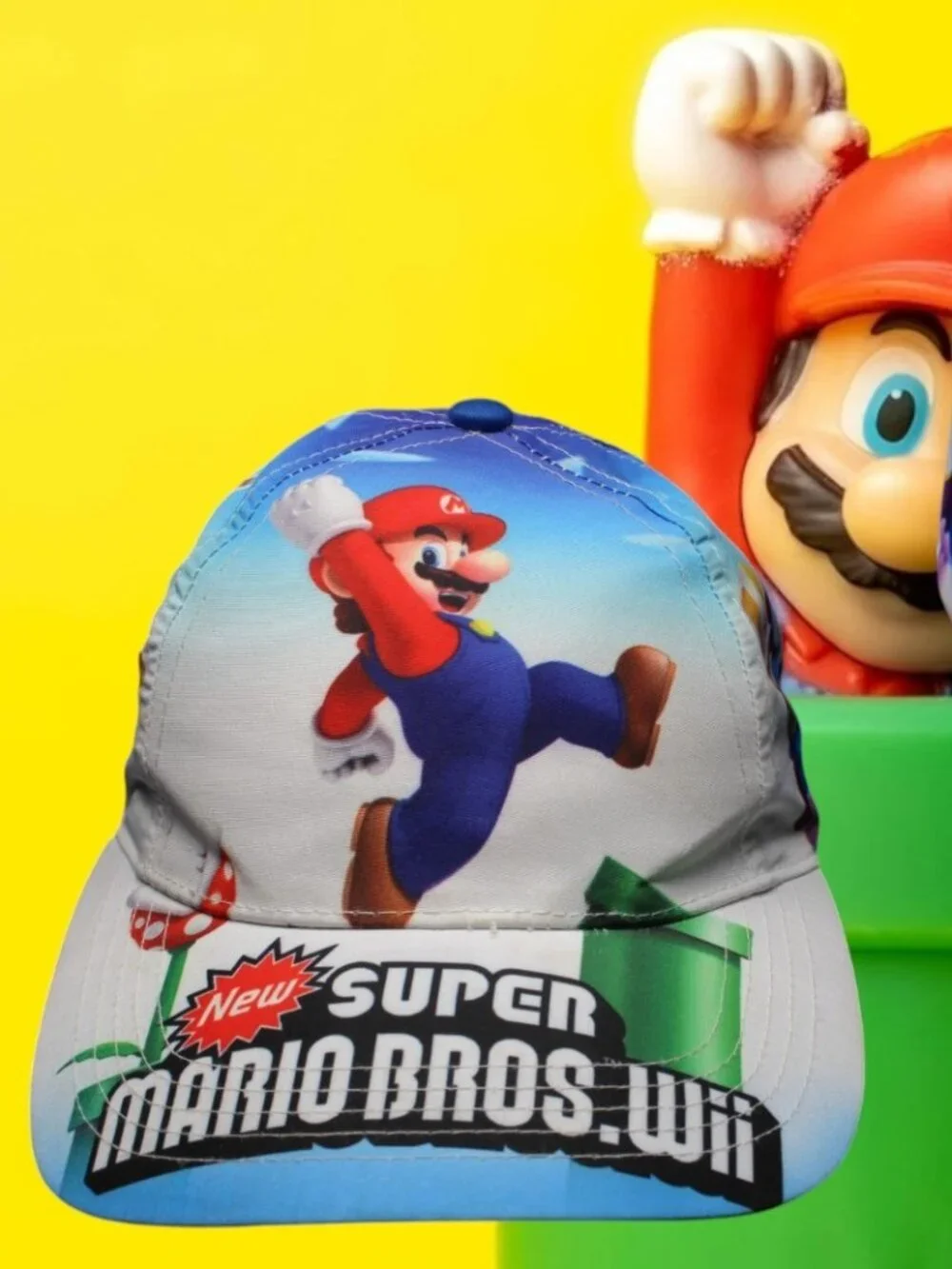 Super Mario Bros Nintendo Wii Promo All Over Print Hat Cap Luigi Yoshi YOUTH